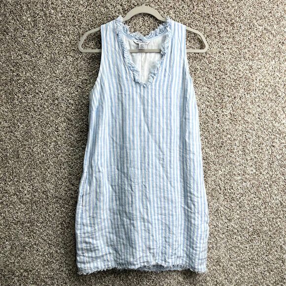 Tommy Bahama Dress Women’s S Cabana 100% Linen Blue Striped V-Neck Sleeveless Sh - Picture 1 of 7